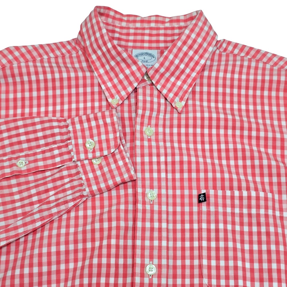 Brooks Brothers Shirt Men's L Pink Gingham Slim Fit 346 Button Down Long Sleeve